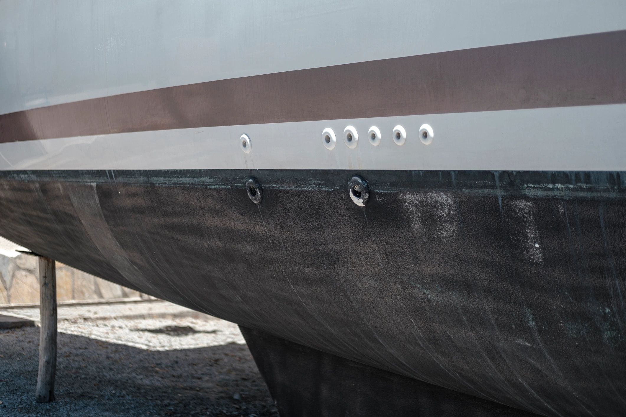multihull catamaran hull boat body overhaul in dry dock